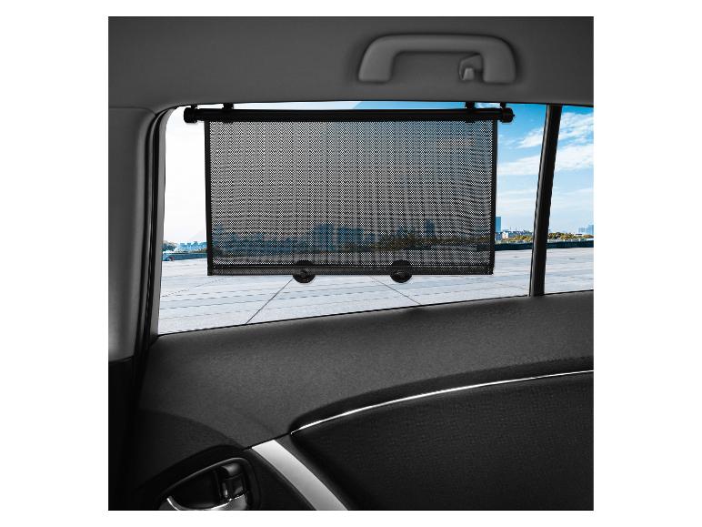 Schwarze, rollbare Sonnenblende für Autos, einfache Montage.