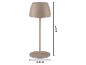Kabellose Tischlampe in Beige mit Maßen: Höhe 20cm, Basisdurchmesser 8cm.