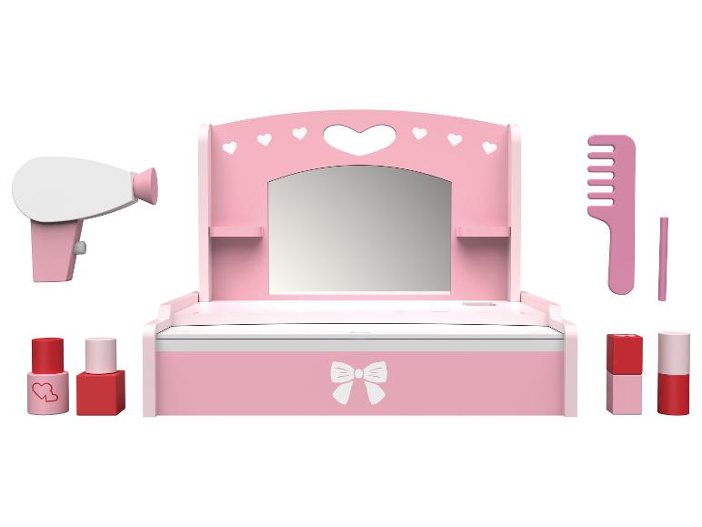 Rosa Schminkspielset mit Spiegel, Föhn und Zubehör.