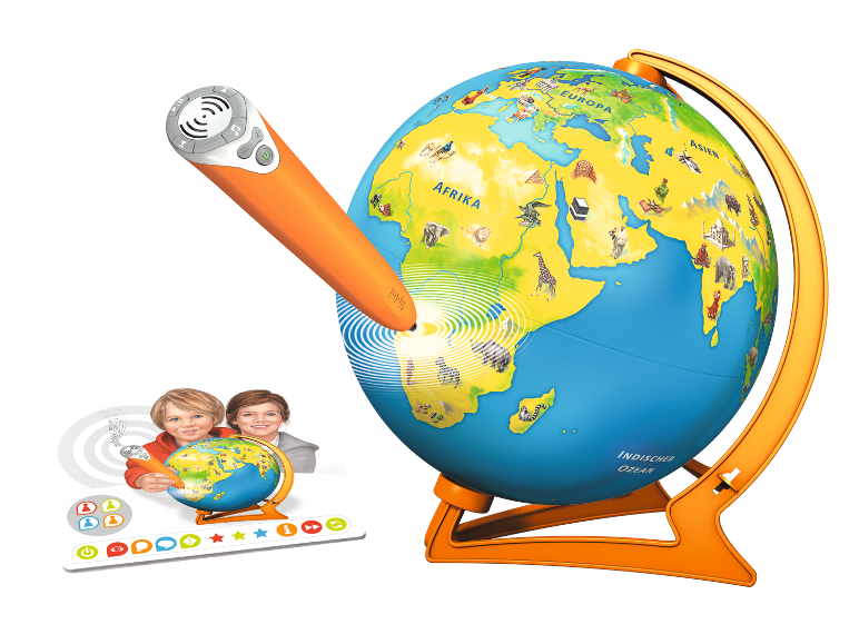 Interaktiver Globus für Kinder mit sprechendem Stift und Steuerungstafel.