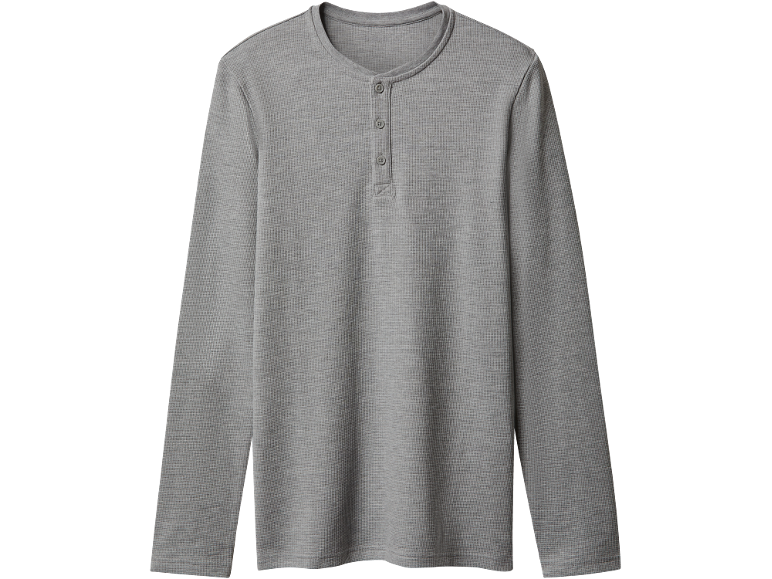 Graues Langarm-Henley-Shirt für Herren mit Waffelstruktur