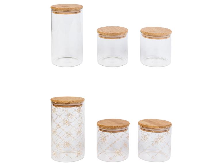 Glas- und Bambusbehälter mit Schneeflockenmuster