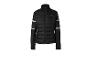 Schwarze gesteppte Sportjacke mit reflektierenden Streifen an den Ärmeln.