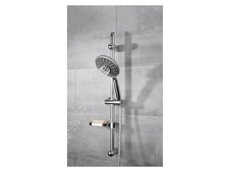 Verchromte Duschgarnitur mit Seifenschale: elegantes und funktionales Duschsystem.