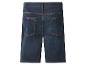 Dunkelblaue Jeans-Shorts mit orangefarbenen Nähten, Rückansicht