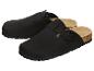 Schwarze Clog-ähnliche Schuhe mit Schnalle und Korksohle
