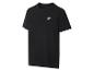 Schwarzes Kurzarm-T-Shirt mit kleinem weißem Logo auf der Brust.