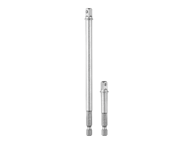 Zwei metallene Schraubendreher-Bita-Adapter.