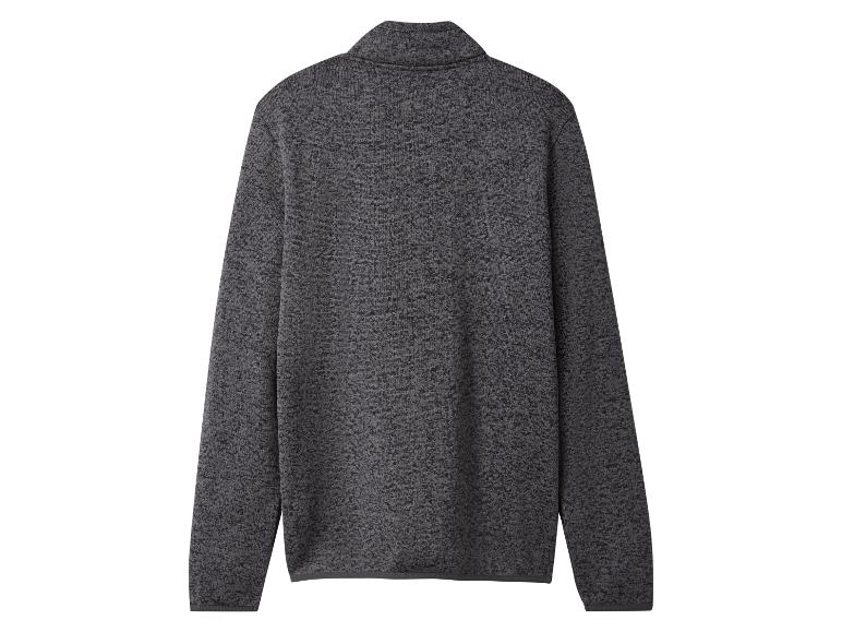 Dunkelgraue melierte Fleecejacke mit Reißverschluss, Rückansicht.