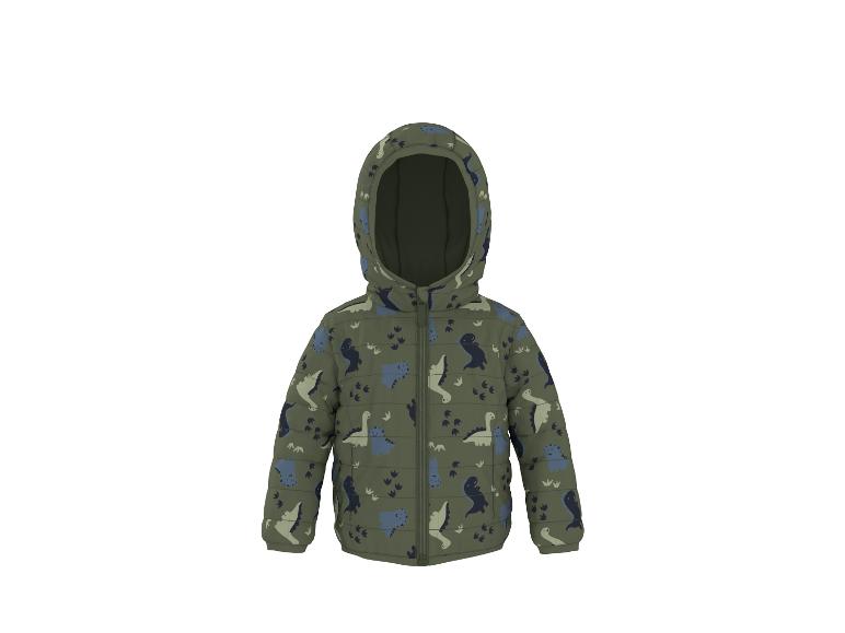 Gefütterte Kinderjacke in Olivgrün mit Dinosaurier-Muster