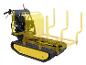 Gelber Raupen-Minidumper mit transparenter Ansicht von Motor und Rahmen.