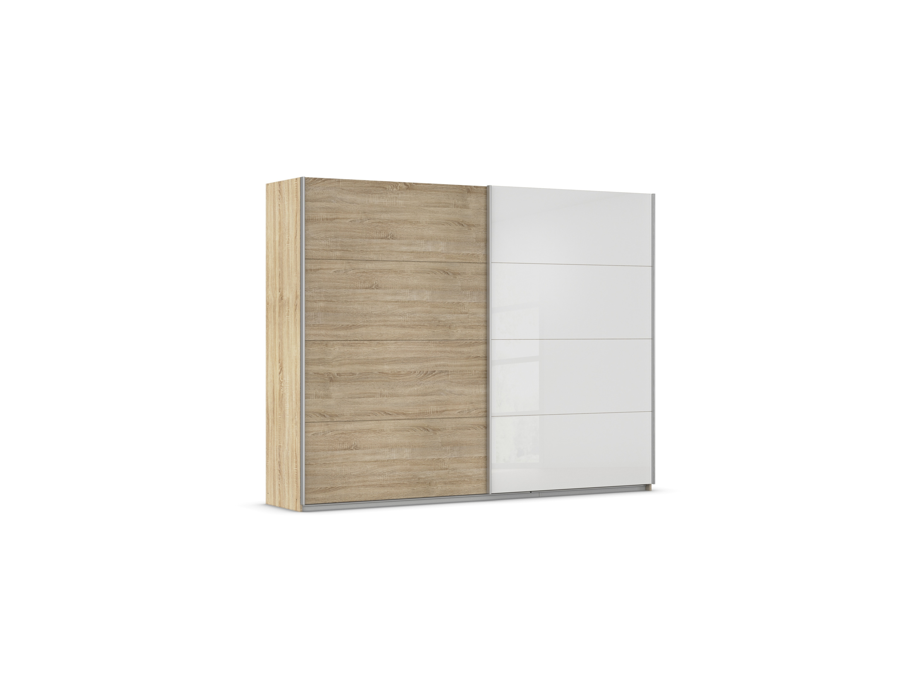 Thumbnail - rauch ORANGE Quadra Schwebetürenschrank mit Glaselementen (Premium-Zubehör, Korpus:Eiche, Glas:Weiß, 271 x 210 cm)