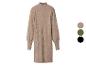 Beiges Strickkleid mit Stehkragen und Puffärmeln, mit Farboptionen.