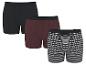 Set aus drei Boxershorts: eine schwarze, eine bordeauxrote und eine gestreifte.