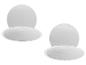 Zwei weiße runde Schaumstoffpads, eines hinter dem anderen, auf weißem Hintergrund.