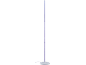 Weiße Stehlampe mit violettem Licht auf schwarzem Hintergrund.