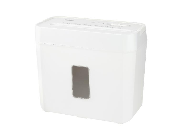 Weißer TRONIC Aktenvernichter mit transparentem Fenster und Bedienelementen oben