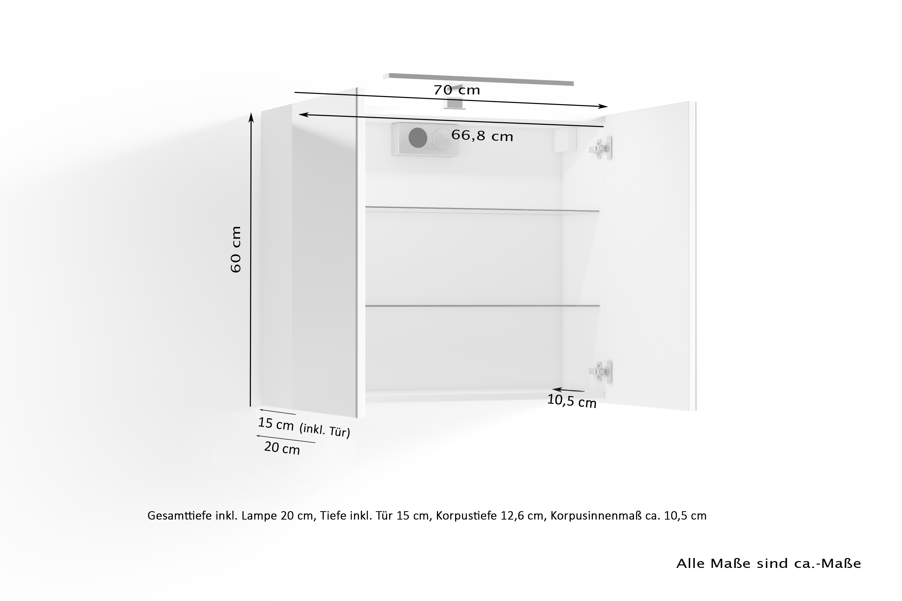 BYLIVING Spiegelschrank Spree (weiß, 70cm) – Bild 4 von 4