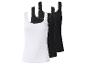Drei gerippte Tanktops mit Spitze: ein weißes und zwei schwarze.