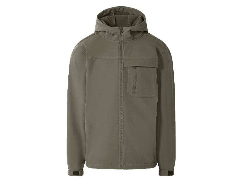 Grüne Softshelljacke mit Kapuze und Reißverschluss