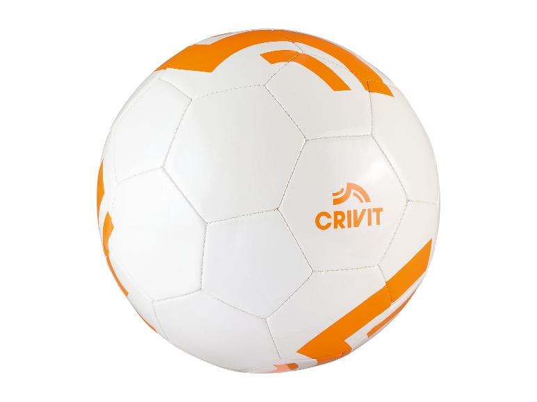 Crivit Fußball, weiß mit orangenen Streifen.