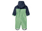 Ein grüner und blauer Winteroverall für Kinder.