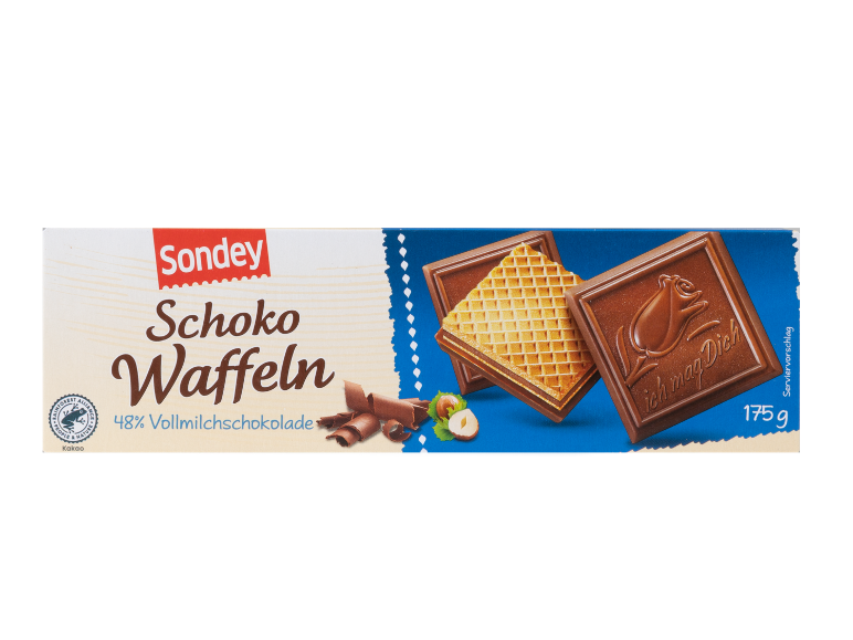 Schokowaffeln mit 48% Vollmilchschokolade, 175g.
