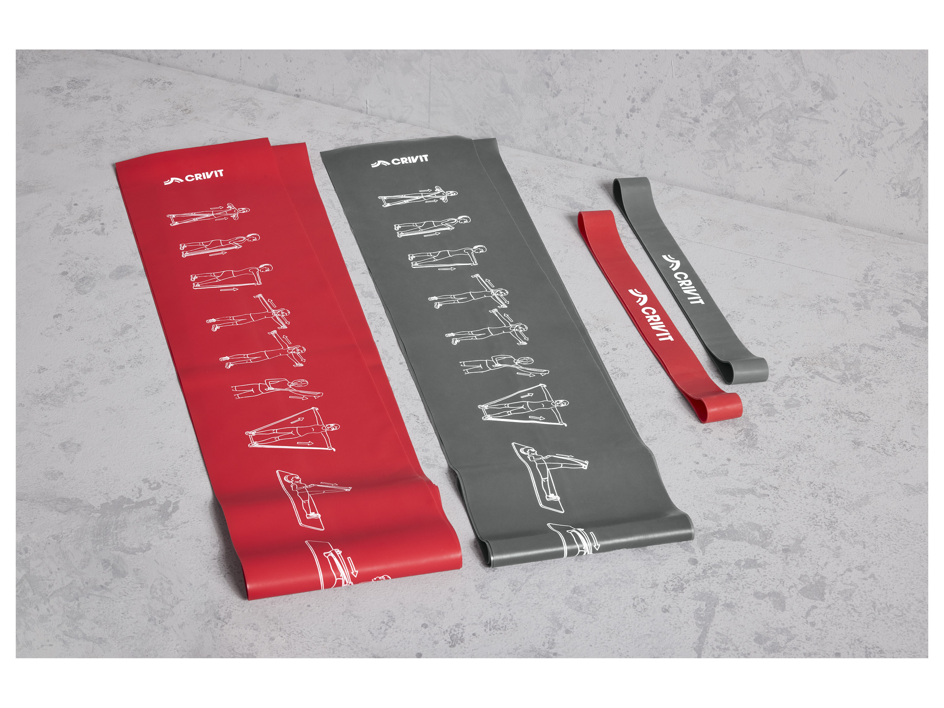 Thumbnail - CRIVIT Fitnessbänder (grau/rot (stark/extra stark))