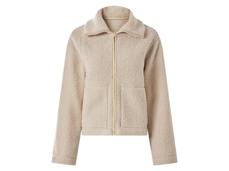 Beige Teddyfleecejacke mit Reißverschluss und Kragen