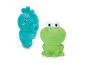 Badetiere: Seepferdchen und Frosch.