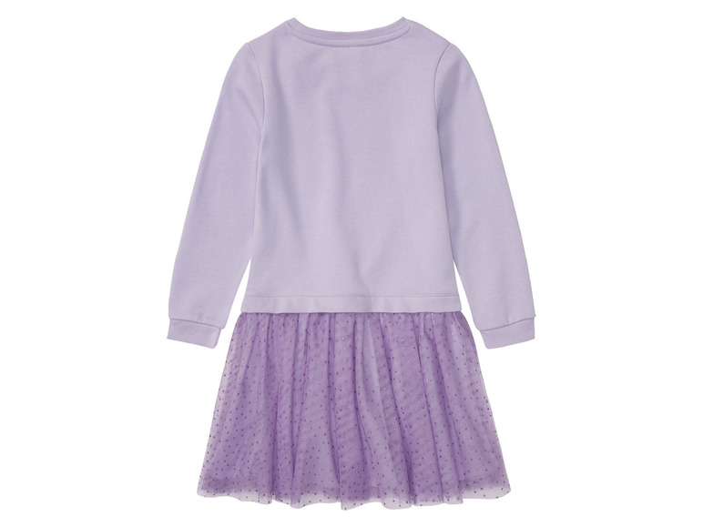 Lilafarbenes Mädchenkleid mit langen Ärmeln und Tüllrock.