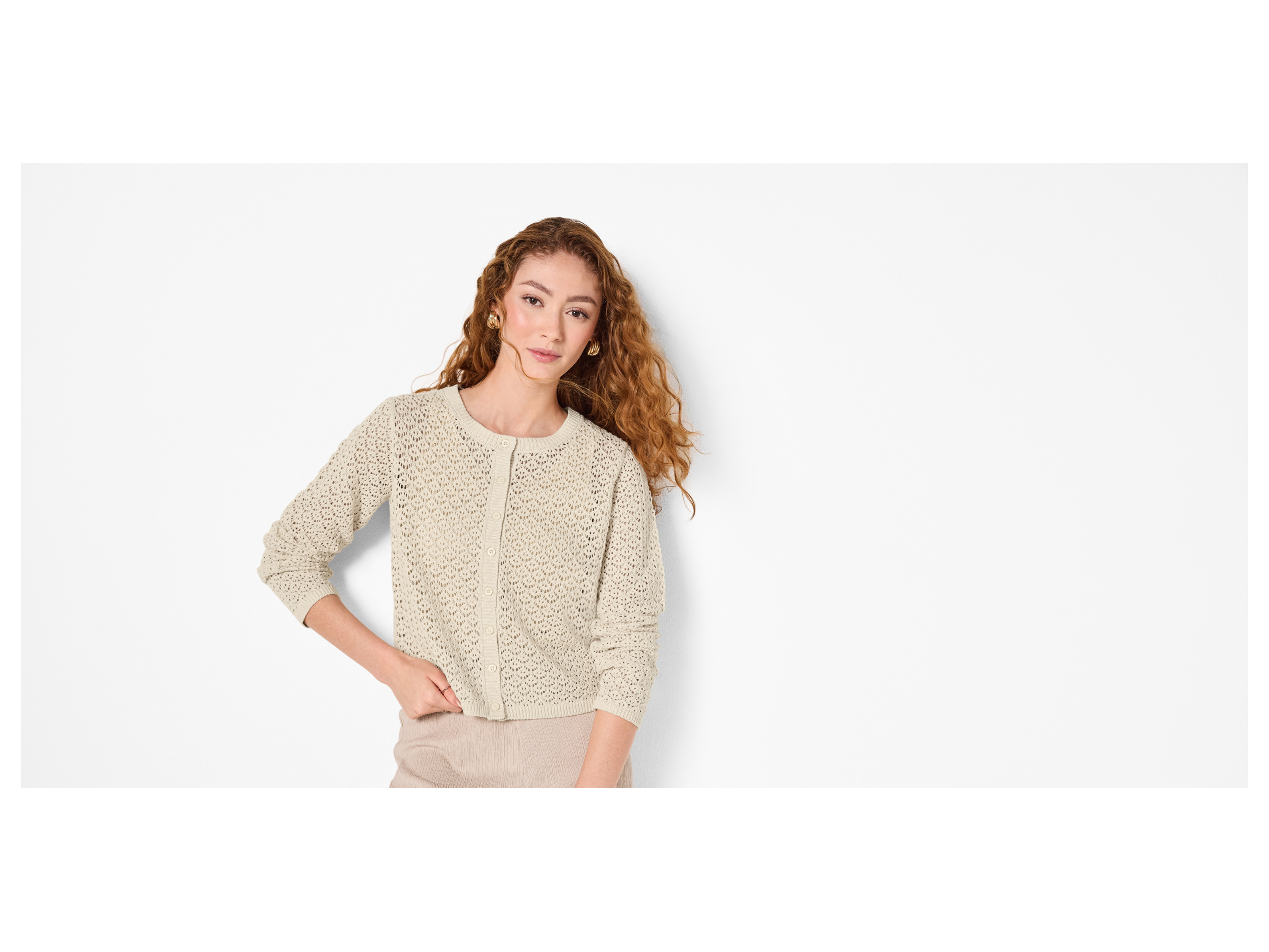 ESMARA® Damen Ajour-Cardigan (Beige, S(36/38)) – Bild 2 von 3