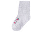 Graue Socke mit Katzenmotiv.