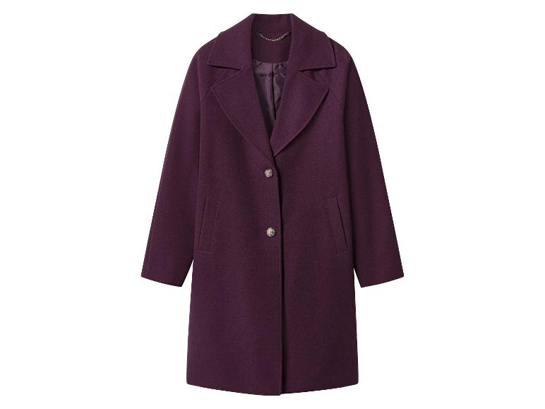 Dunkellila Wollmantel mit Knöpfen und Kragen