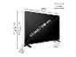 43-Zoll-Fernseher mit detaillierten Abmessungen und VESA 100x100 Halterung.