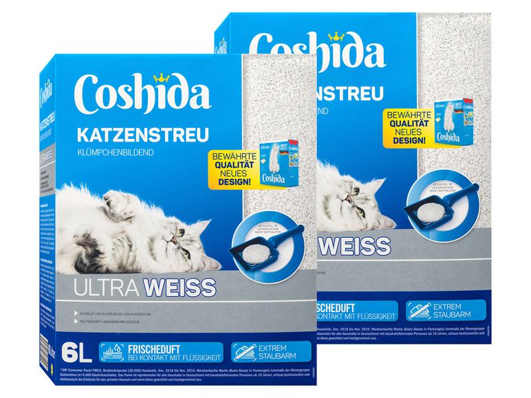 Gehe zu Vollbildansicht: Coshida Katzenstreu ultra weiß, 2 x 6 l - Bild 1