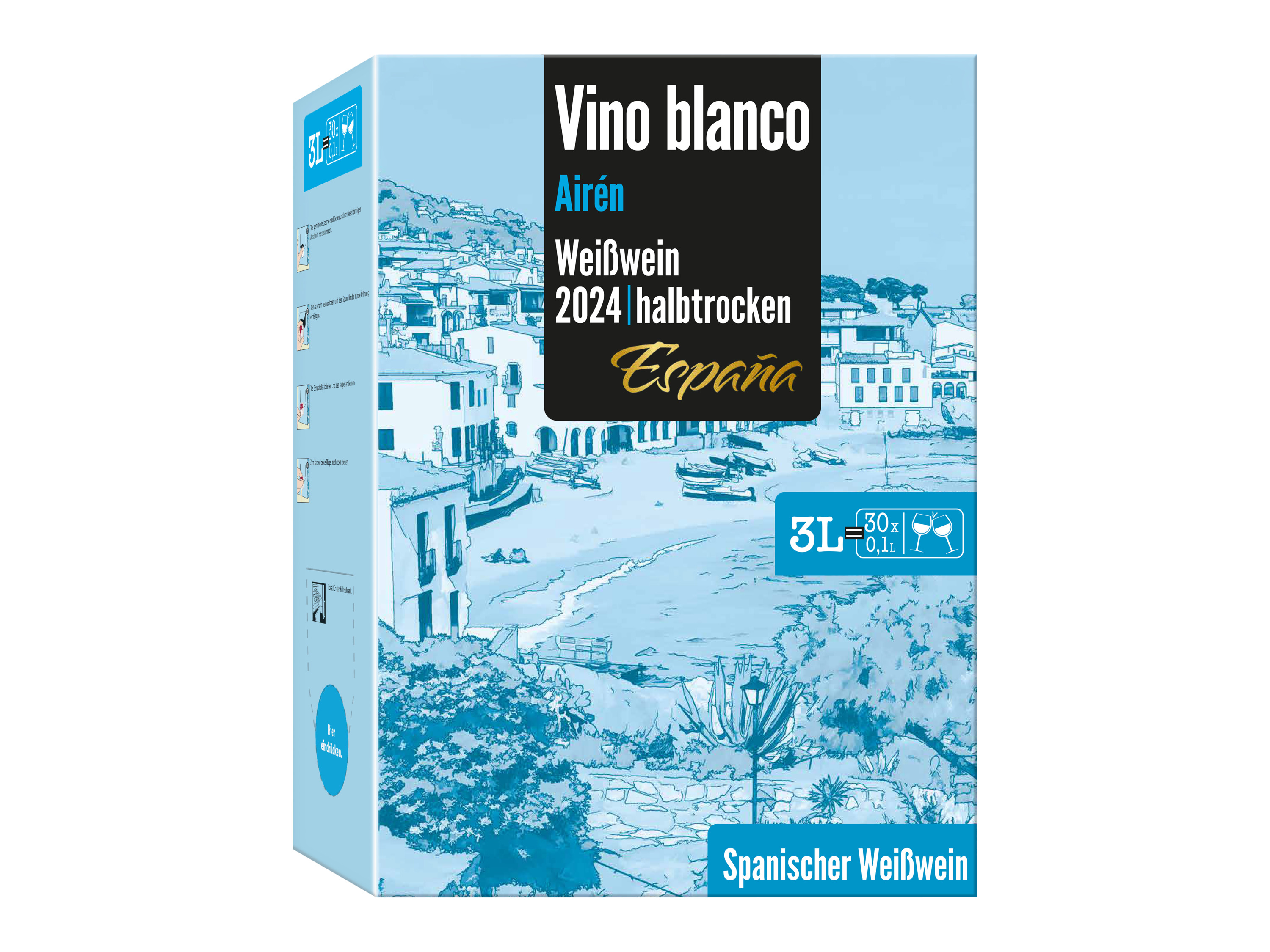 Lidl Wein-Angebot - Vino Blanco Airén 3-l-Bag-in-Box halbtrocken, Weißwein 2024