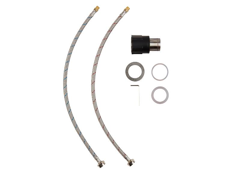 Anschlussschläuche, Anschlussstück und Dichtungen für Armatur.