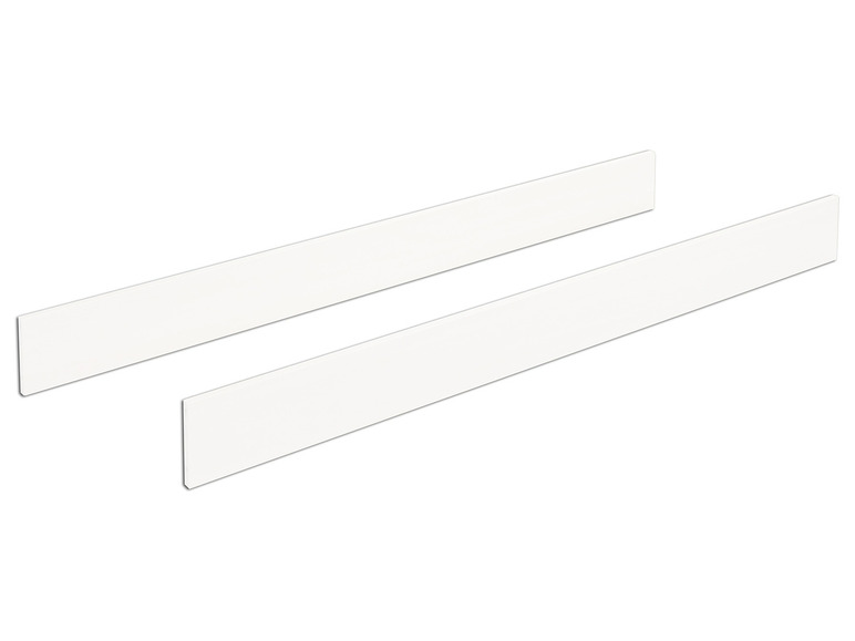 Zwei weiße Bettschutzgitter für ein Kinderbett.