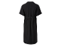Schwarzes Damenkleid mit Kragen und kurzen Ärmeln, mit elastischem Bund, Rückansicht.