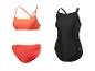 Schwarzer Badeanzug und orangefarbener Bikini von Crivit.