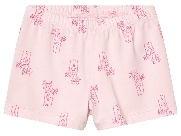 Hellrosa Shorts mit Flamingos und Palmen-Print.