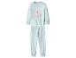 Hellblauer Kinderpyjama mit rosa Mammut- und Schneeflocken-Aufdruck.