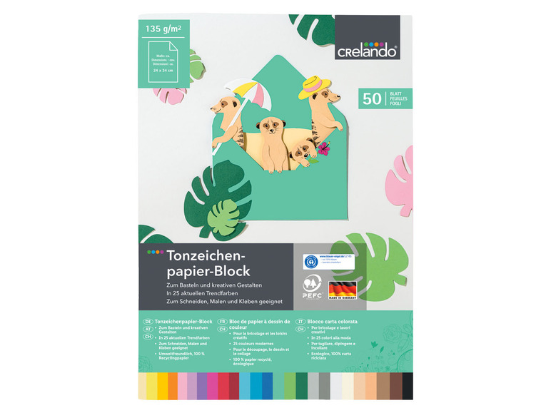 50 Blatt farbiges Papier von Crelando zum Basteln und für kreative Arbeiten.