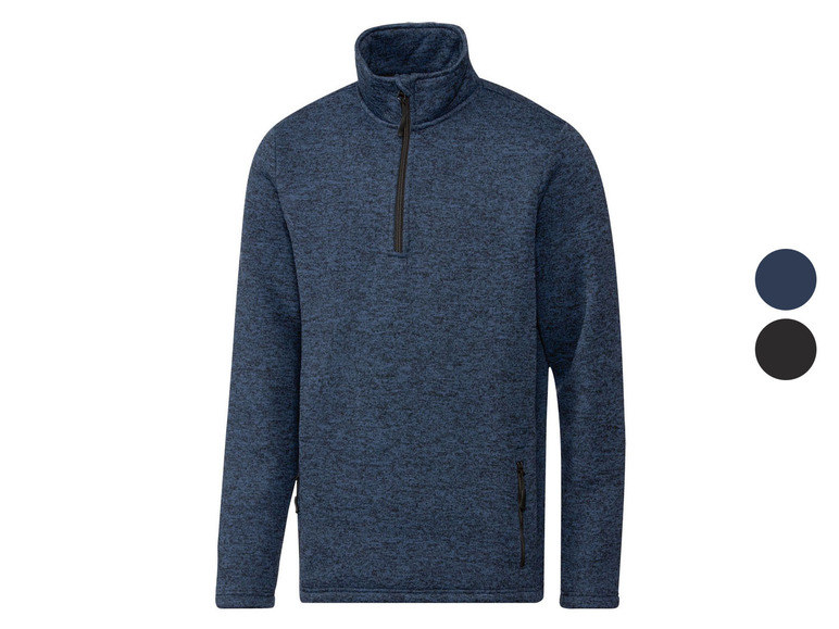 Ein blauer Fleecepullover mit Reißverschluss.
