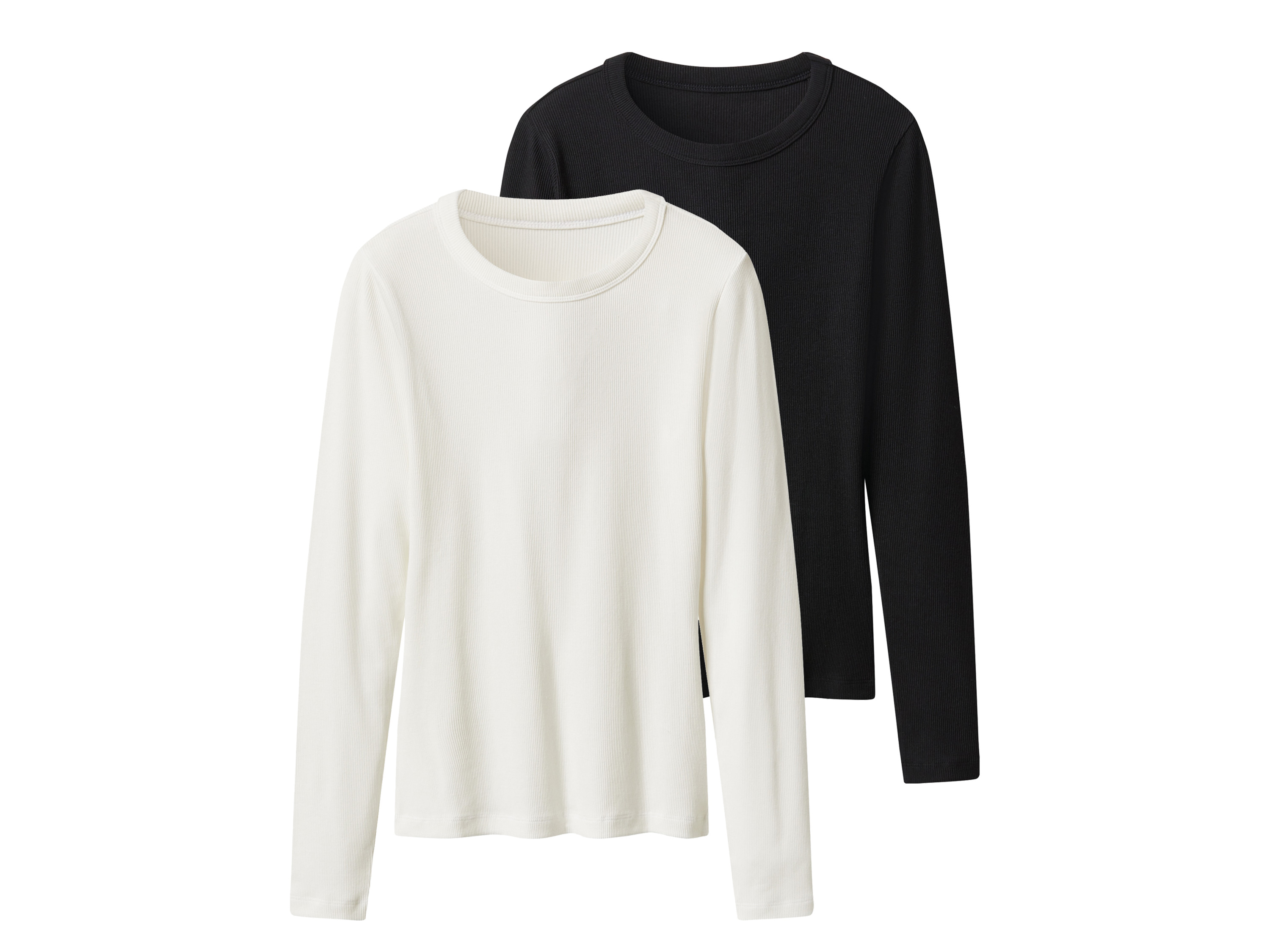 ESMARA® Damen Gerippte Langarmshirts, 2 Stück (Schwarz/weiß, M(40/42))