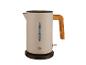 Beiger Wasserkocher mit Holzgriff und Wasserstandsanzeige