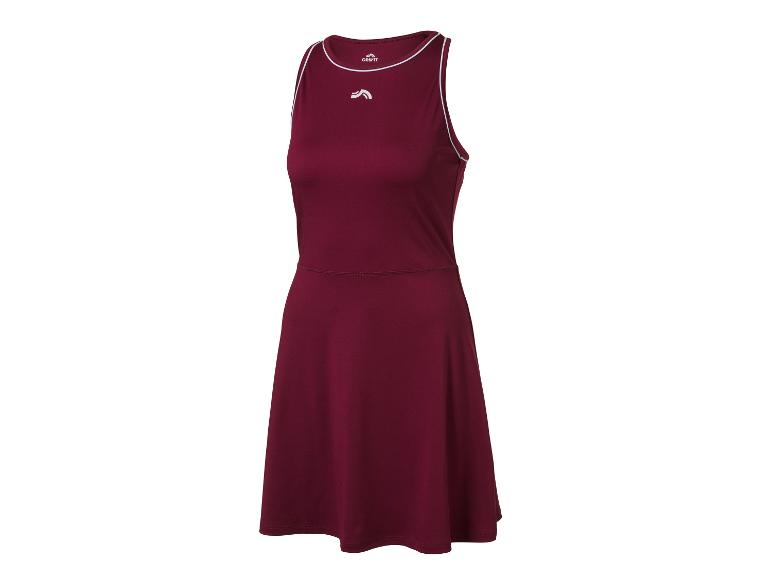 Bordeauxrotes Sportkleid mit weißen Akzenten.