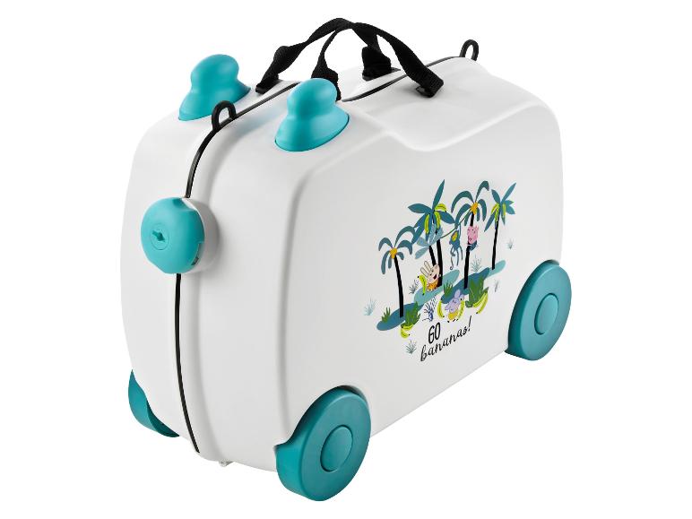 Kinderkoffer mit Rollen, tropisches Design und Tieren.