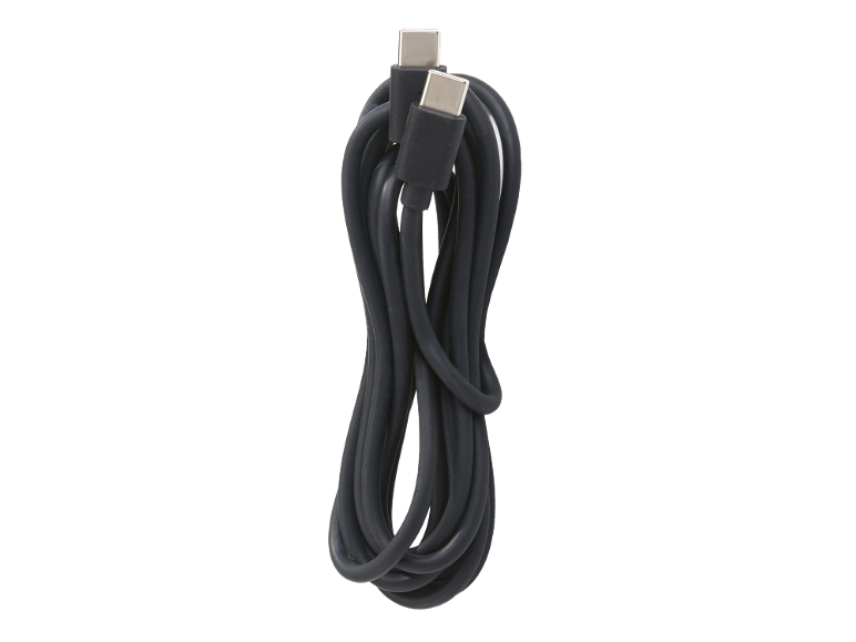Aufgewickeltes schwarzes USB-C-auf-USB-C-Kabel